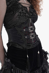 Black Embroidered Lace Lace-Up Slim Fit Zippered Women's Gothic Tassels Luxurious Royal Underbust Corset - Product - 9