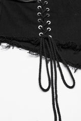 Black Lace-Up Women's Punk Denim Shorts with Detachable Pocket - Product - 8