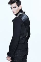 Black/Silver Jacquard Printed Button Men's Gothic Vest - Product - 6