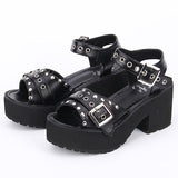 Rivet Decoration Platform High Heel Lolita Sandals - Black - 1