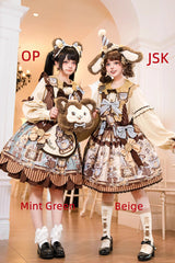 [Bear Cookie] Long Sleeves Print Bowknot Sweet Lolita Dress Set 2 Colors - Product - 3