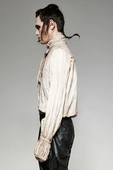 White Long Lantern Sleeves Retro Metal Button Mens Steampunk Tie Shirt - Product - 2