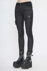 Black Punk Circuit Printed Leather Loops Womens Pants - Product - 3