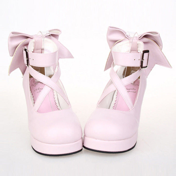 Cute Solid Color Bowknot Sweet Lolita High Heels 4 Colors - Pink - 2