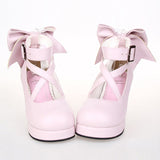 Cute Solid Color Bowknot Sweet Lolita High Heels 4 Colors - Pink - 2