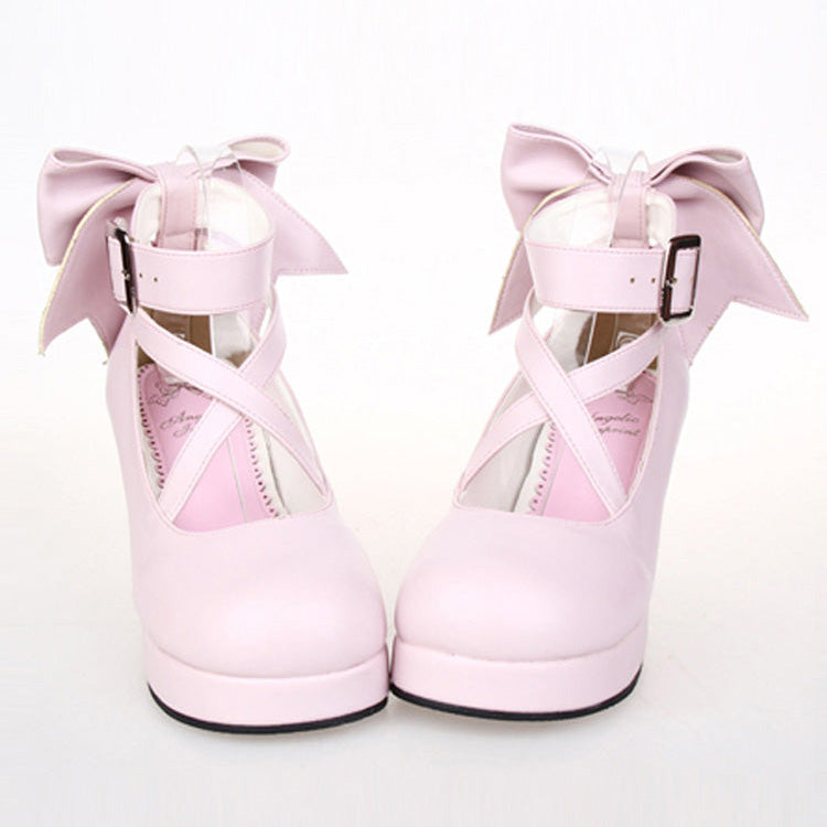 Cute Solid Color Bowknot Sweet Lolita High Heels 4 Colors - Pink - 2