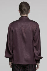 Red Stand Collar Long Sleeves Ruffle Embroidery Lace-Up Plunging Rose Men's Gothic Blouse - Product - 3