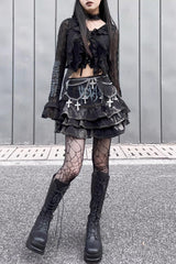 Black High Waisted Print Chain Rock Gothic Skirt - Product - 4