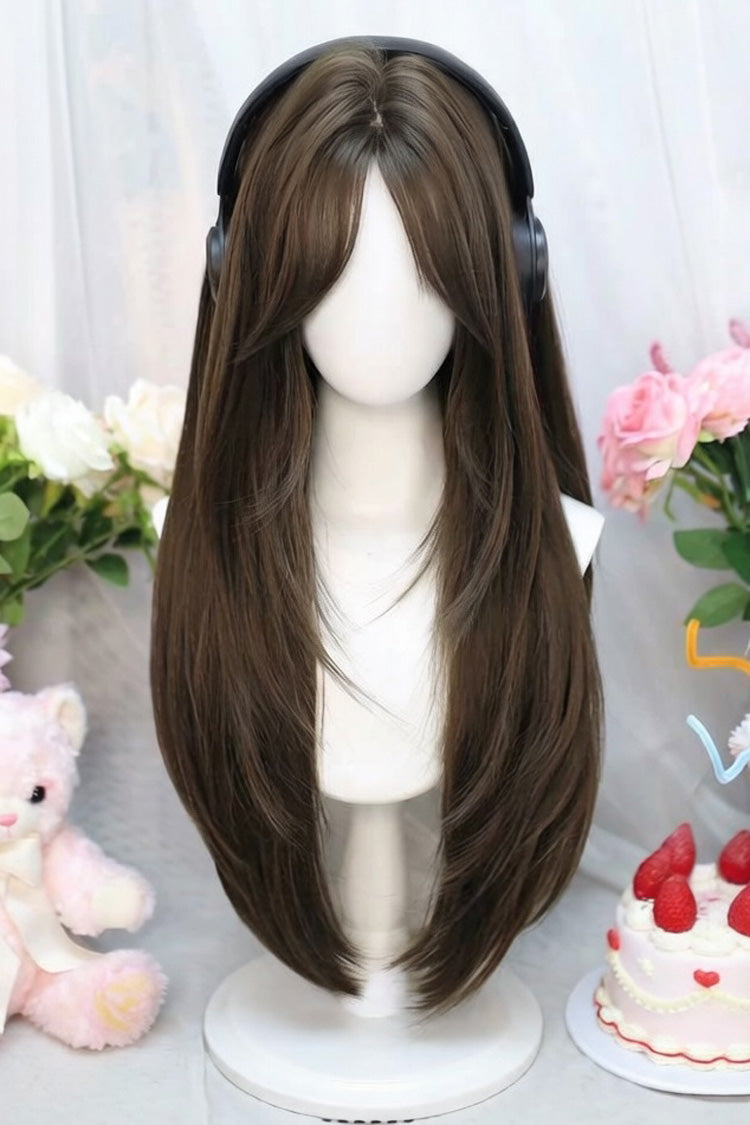 Eight Bangs Long Straight Sweet Daily Lolita Wigs 2 Colors - Hazelnut-Ash-Brown - 2