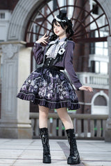 Black/Purple [Magic Troupe] Printed Ruffled Sweet Classic Lolita Skirt Set - Product - 4