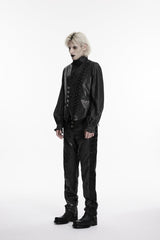 Black V Collar Lace-Up Slim Asymmetric Buckled Men's Punk Vest - Product - 4