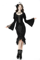 Black Jacquard Lace Lace-Up Women's Gothic Dovetail Wrap Skirt - Product - 5