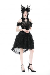 Black Women's Gothic Princess Multi-Layered Ruffled Lace High-Low Skirt - Product - 7