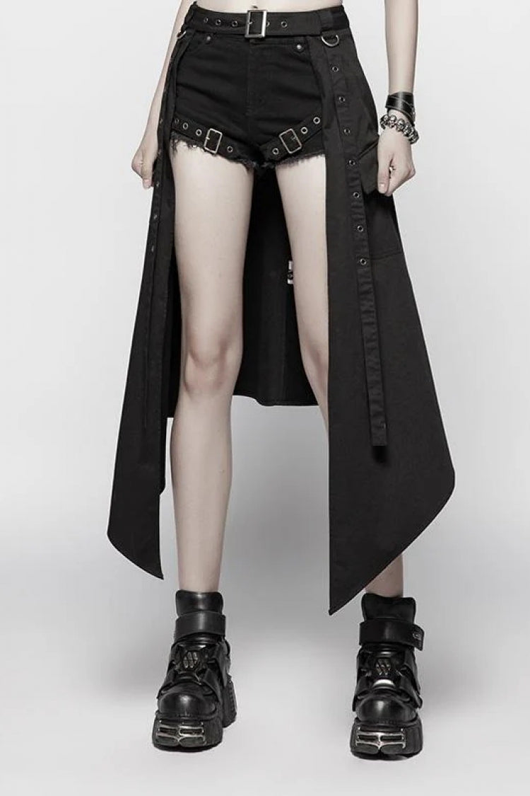 Black Metal Eyelets Detachable Women's Punk Skirt - Black - 1