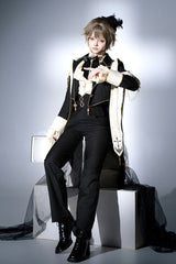Black Long Sleeves Print Gothic Prince Handsome Ouji Lolita Swallowtail Coat - Black - 1