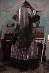 [Heretical Nun] Sleeveless Multi-Layered Printed Ruffled Open-Front Gothic Plus Size Lolita Strap Dress Long Version 2 Colors - Product - 6