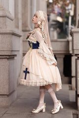 Apricot Eternal Life Song Print Cross Embroidery Sleeveless Ruffle Sweet Lolita Dress - Product - 7