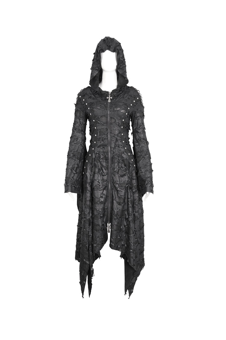 Black Long Trumpet Sleeves Irregular Hooded Womens Gothic Dress - Product - 8