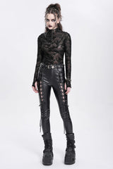 Black Stand Collar Sheer Studded Women's Punk Blouse - Product - 9