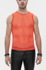 Orange Elasticity Perspective Rhombus Net Yarn Sleeveless Men's Gothic T-Shirt - Orange - 1