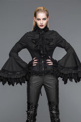 Black Vintage Ruffled With Trumpet Sleeves Women's Punk Blouses - Product - 2