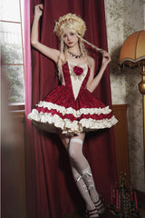 Red [Heart of Mary] Tube Top Sleeveless Ruffle Fishbone Gothic Lolita Dress - Product - 4