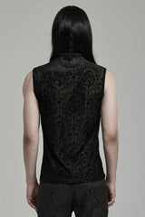 Black Sleeveless Beaded Cross Flocking Print Men's Gothic Tank Top - Product - 3