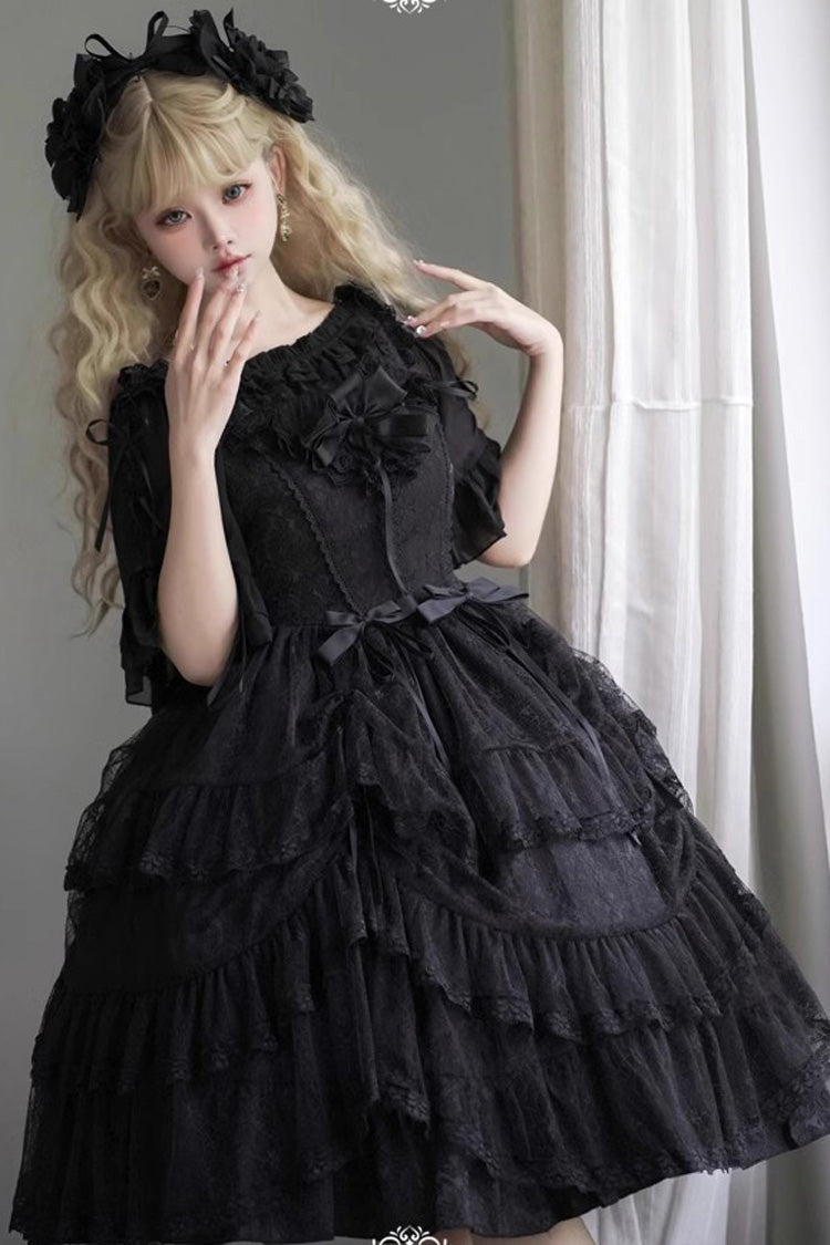 Black Iris Love Multi-layer Ruffle Bowknot Gothic Princess Lolita Jsk Dress - Product - 8