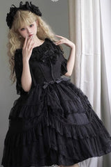 Black Iris Love Multi-layer Ruffle Bowknot Gothic Princess Lolita Jsk Dress - Product - 8