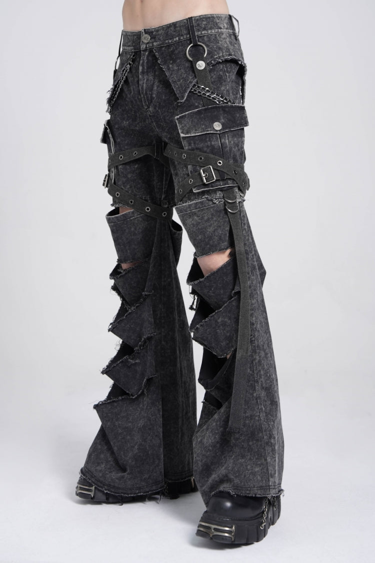 Black Ripped Chain-Decorated Men's Punk Cool Cosplay Pants with Big-pocket - Product - 5