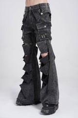 Black Ripped Chain-Decorated Men's Punk Cool Cosplay Pants with Big-pocket - Product - 5