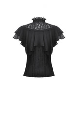 Black Stand Collar Ruffled Short Sleeves Lace Spliced Women's Gothic Blouse - Product - 16