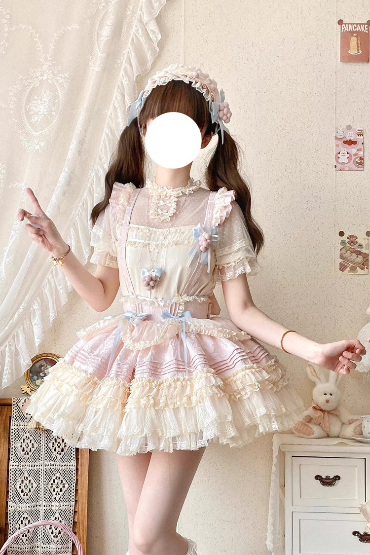 [Grape Crunchies] Sleeveless Multi-Layered Ruffled Bow Lace Sweet Lolita Strap Dress 2 Colors - Product - 10