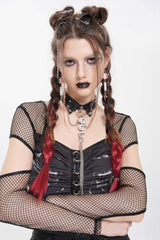 Black Studded Chain-Decorated Women's Punk Skull Rivets  Choker - Black - 1