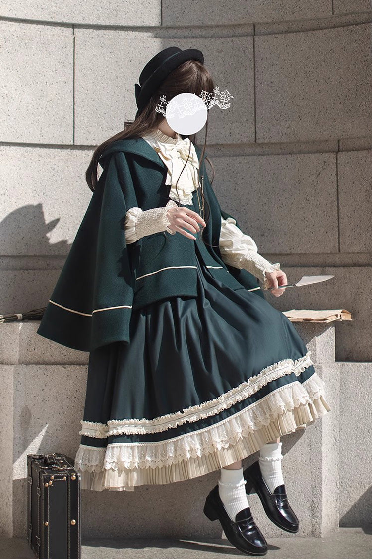 Green [Artemis SP] Ruffle Bowknot Lace College Style Elegant Lolita Jumper Dress - Product - 11