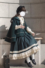 Green [Artemis SP] Ruffle Bowknot Lace College Style Elegant Lolita Jumper Dress - Product - 11
