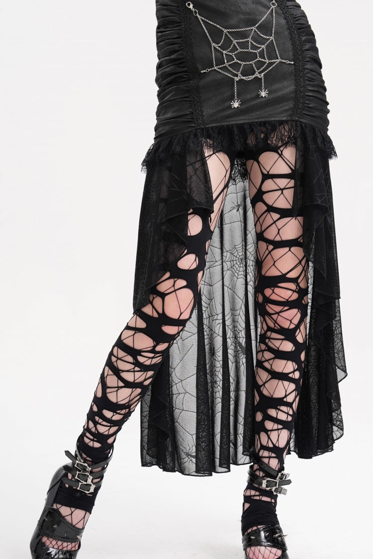 Black Chain Lace Irregular Hem Mesh Women's Gothic Skirt - Product - 12