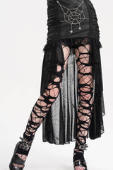 Black Chain Lace Irregular Hem Mesh Women's Gothic Skirt - Product - 12