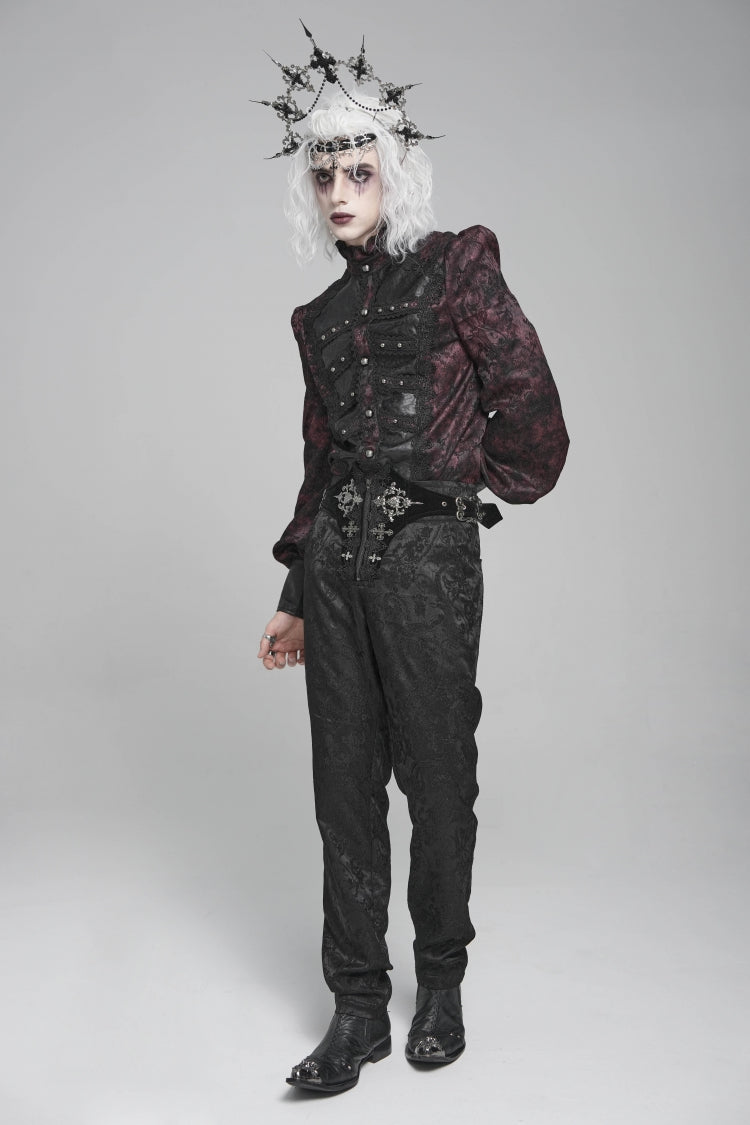 Black Printed Lace-Up Buckled Zippered Men's Gothic Pants - Product - 13
