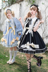 Black Sleeping Star Short Sleeves Ruffle Bowknot Lace Stitching Sweet Lolita Dress - Product - 4
