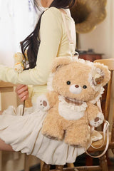 Brown [Little Bear Guli] Ruffled Plush Toy Sweet Lolita Backpack - Product - 10