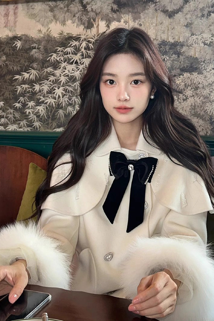 White Long Sleeves Bowknot Sweet Elegant Princess Lolita Cloak Coat - Product - 2