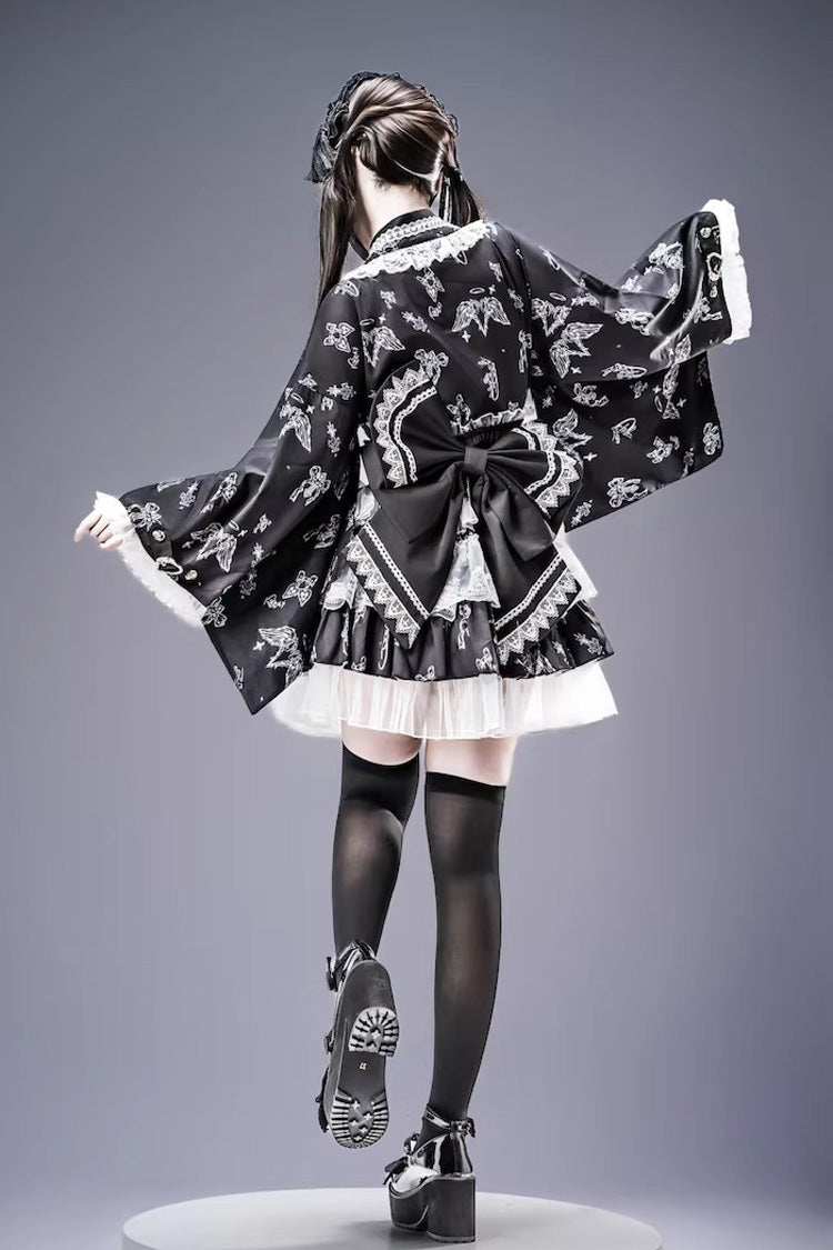 Jirai Kei Long Sleeves Printed Ruffled Lace Studded Gothic Japanese Top and Skirt Set 3 Colors - Product - 5