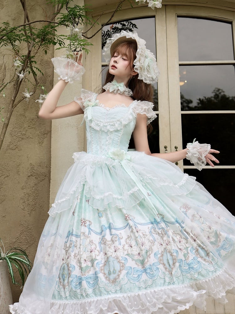 Mint green Lolita JSK gown lace trim