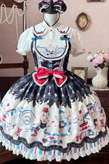 Black [Mystery Rabbit Tea Party] Sleeveless Print Ruffle Bowknot Lace Sweet Lolita Jsk Dress - Product - 3