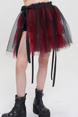 Black/Red Punk Mesh Ruffles Rock Women's Short Skirt - Product - 2