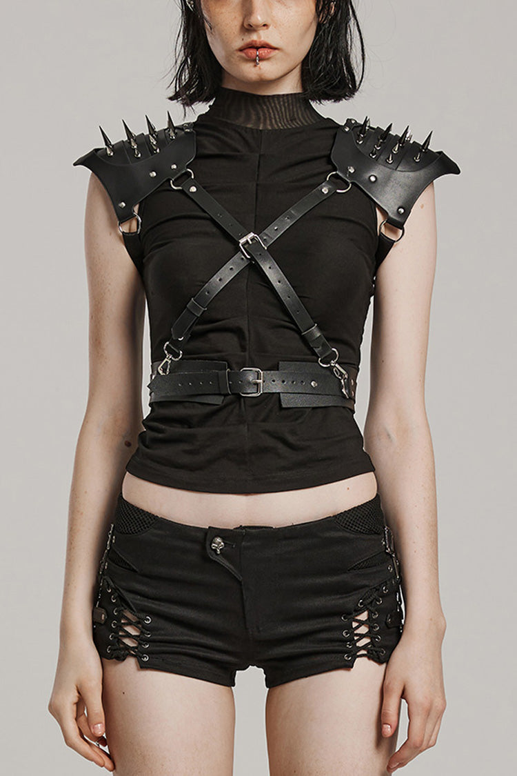 Black Adjustable Integrated Buckle Rivets Women's Steampunk Harness - Black - 1