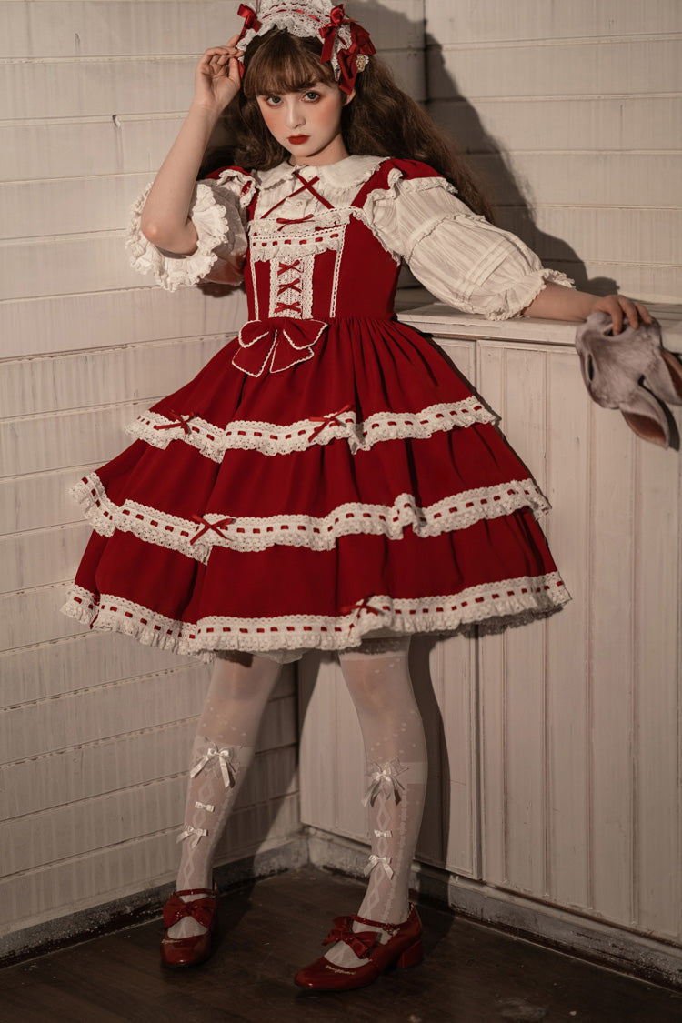 Red Antique Dolls Triple-Layered Bowknot Sweet Lolita Jsk Dress - Product - 4
