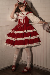 Red Antique Dolls Triple-Layered Bowknot Sweet Lolita Jsk Dress - Product - 4