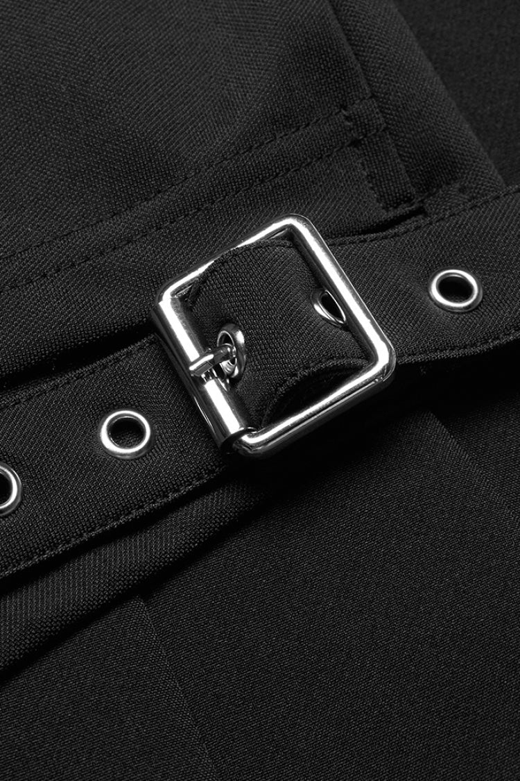 Black Fake Two Pieces Side Metal Buckle Women's Punk Skirt - Product - 7